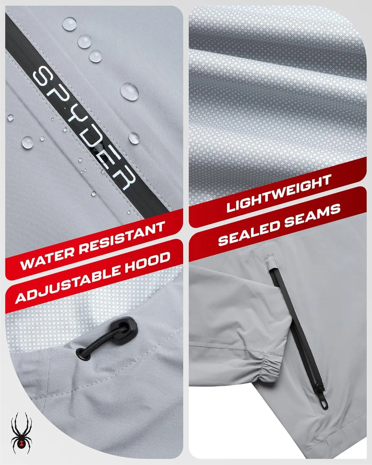Spyder Mens Rain Jacket - Waterproof Lightweight Hooded Windbreaker, Outerwear Jacket for Golf, Hiking and Outdoor (S-XL)