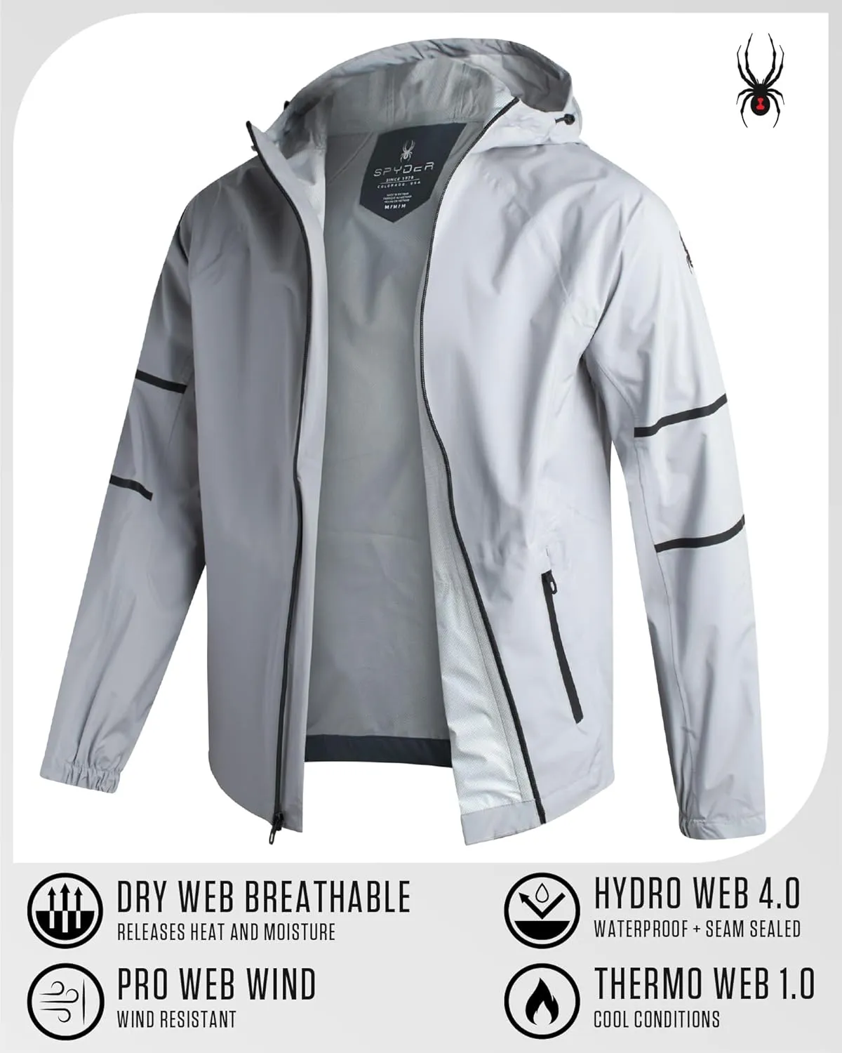 Spyder Mens Rain Jacket - Waterproof Lightweight Hooded Windbreaker, Outerwear Jacket for Golf, Hiking and Outdoor (S-XL)