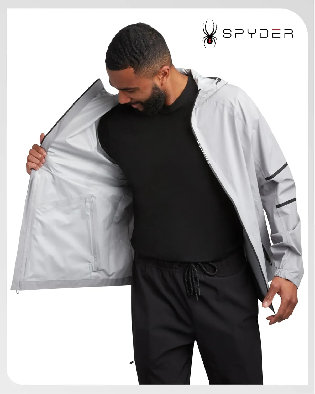 Spyder Mens Rain Jacket - Waterproof Lightweight Hooded Windbreaker, Outerwear Jacket for Golf, Hiking and Outdoor (S-XL)