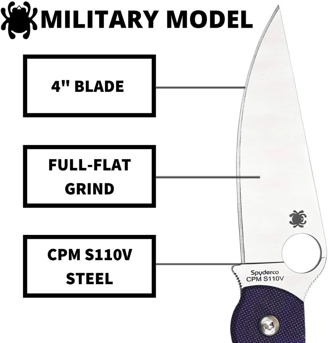 Spyderco Military Model Signature USA-Made Knife with 4" Premium Stainless Steel Blade and Durable G-10 Handle - PlainEdge - C36