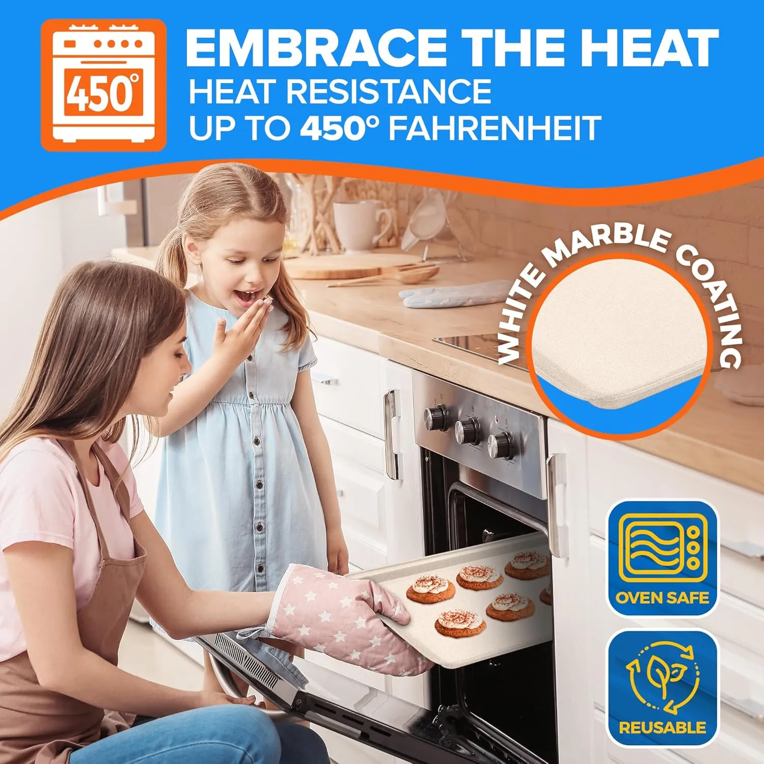 Stackable Baking Pan Set - Nonstick White Marble Coating, Carbon Steel Bakeware Sets, PFOA, PFOS, PTFE Free, Recipe Booklet Included, Oven Safe Tray (Up To 450° F), Set of 10 - White