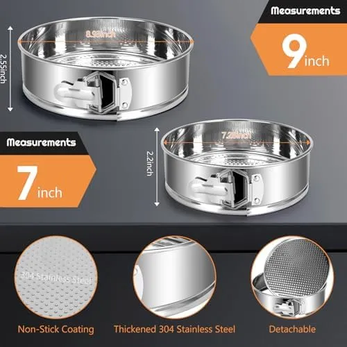 Stainless Steel Springform Pan Set,7" 9" Nonstick Leakproof Baking Cake Pan Set,Round Bakeware Cheesecake Pan with Removable Bottoms and 20pcs Parchment Paper Liners for Instant Pot and Oven