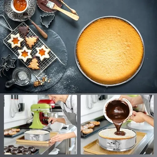 Stainless Steel Springform Pan Set,7" 9" Nonstick Leakproof Baking Cake Pan Set,Round Bakeware Cheesecake Pan with Removable Bottoms and 20pcs Parchment Paper Liners for Instant Pot and Oven