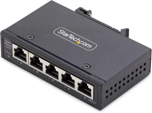 StarTech.com 5-Port Unmanaged Industrial Network Switch, 100/1000 Ethernet, DIN Rail/Wall-Mount, IP30, -40-167F, 9~60VDC, TAA