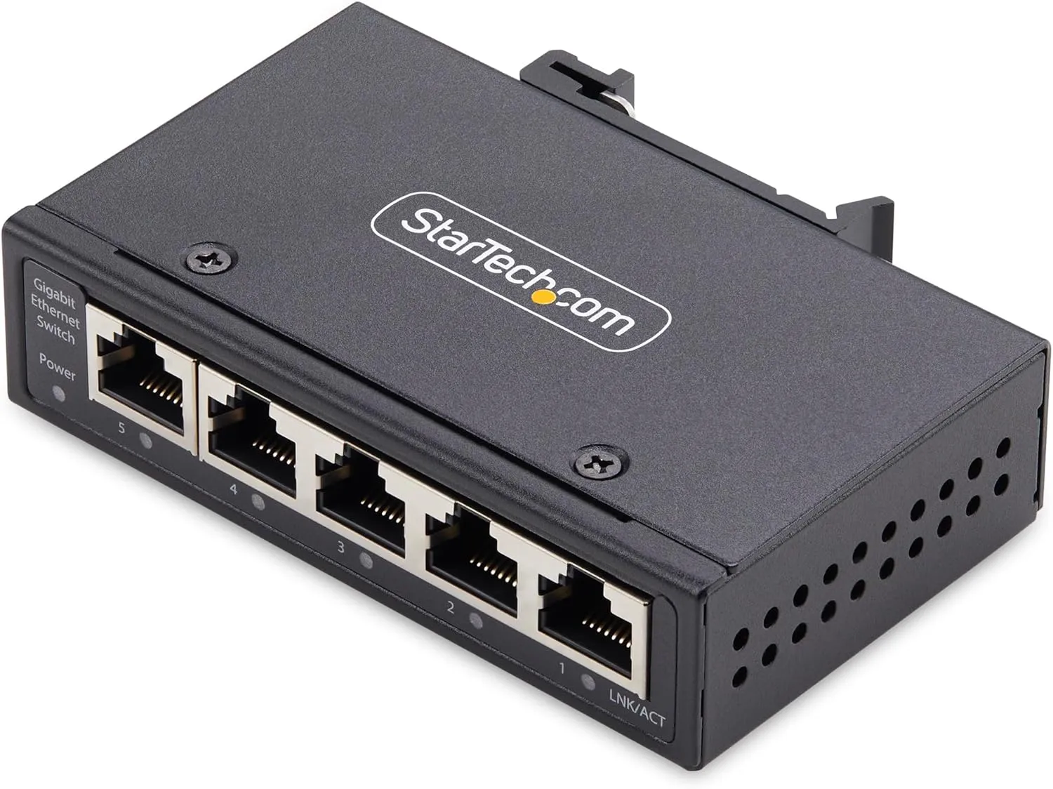 StarTech.com 5-Port Unmanaged Industrial Network Switch, 100/1000 Ethernet, DIN Rail/Wall-Mount, IP30, -40-167F, 9~60VDC, TAA