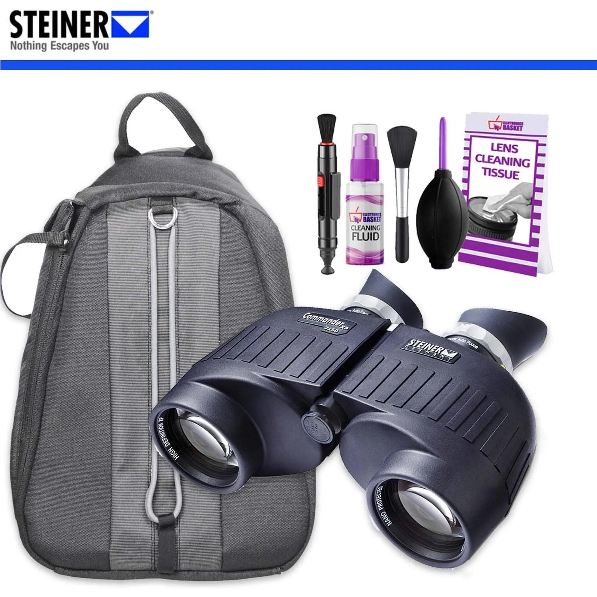 Steiner 7x50 Commander Binoculars With Padded Backpack AND Cleaning Kit