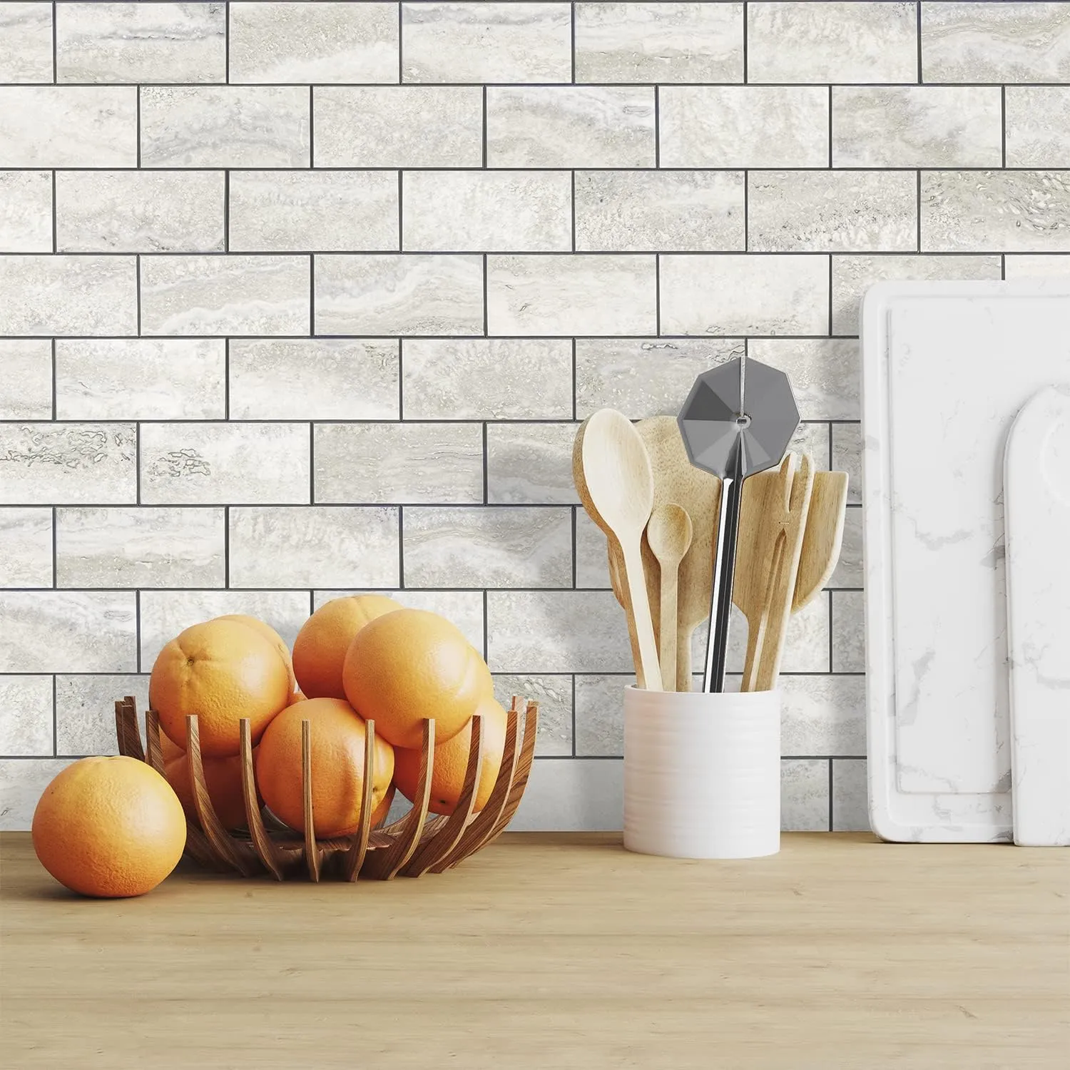 STICKGOO 10-Sheet Subway Tile Cream Peel and Stick Backsplash, Beige Stone Texture with Grey Grout Kitchen Backsplash Wall Tile, 3D Adhesive Stick on Tile for Bathroom, RV, Fireplace