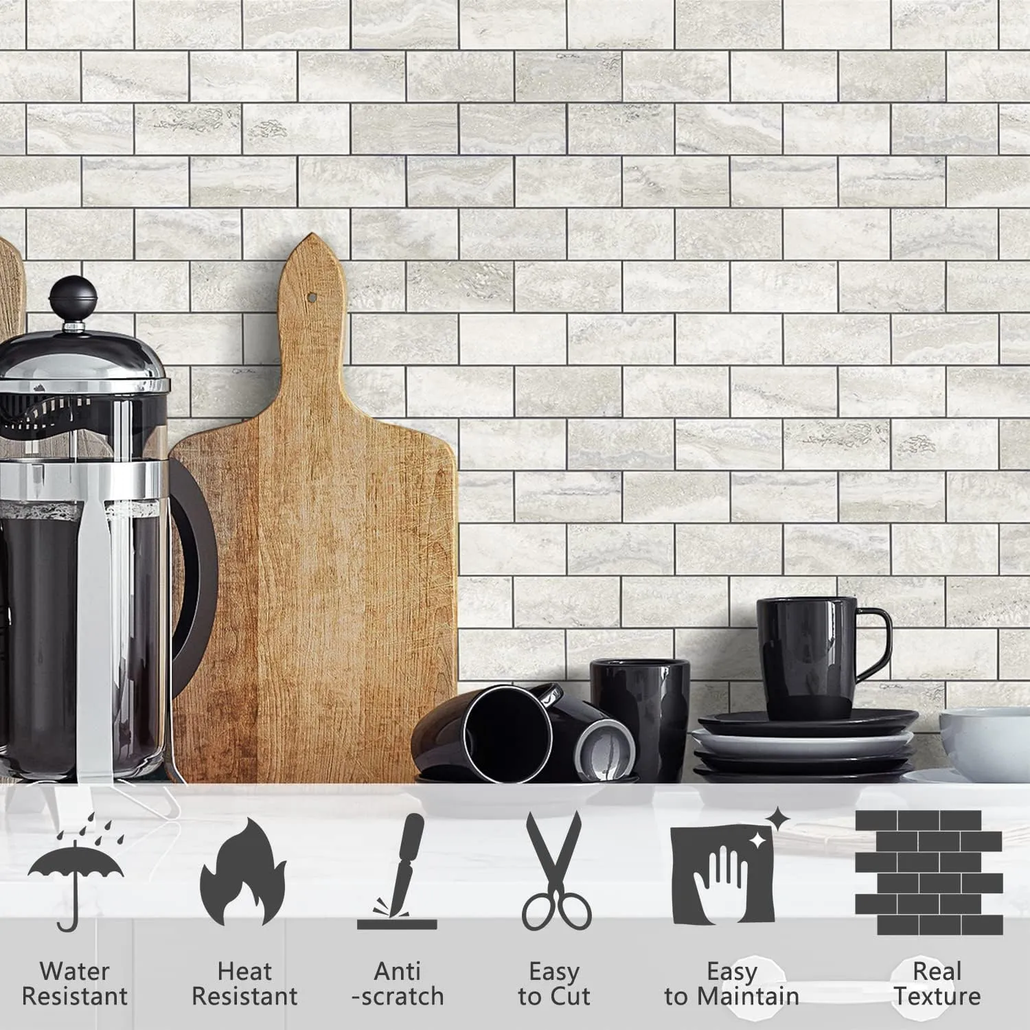 STICKGOO 10-Sheet Subway Tile Cream Peel and Stick Backsplash, Beige Stone Texture with Grey Grout Kitchen Backsplash Wall Tile, 3D Adhesive Stick on Tile for Bathroom, RV, Fireplace