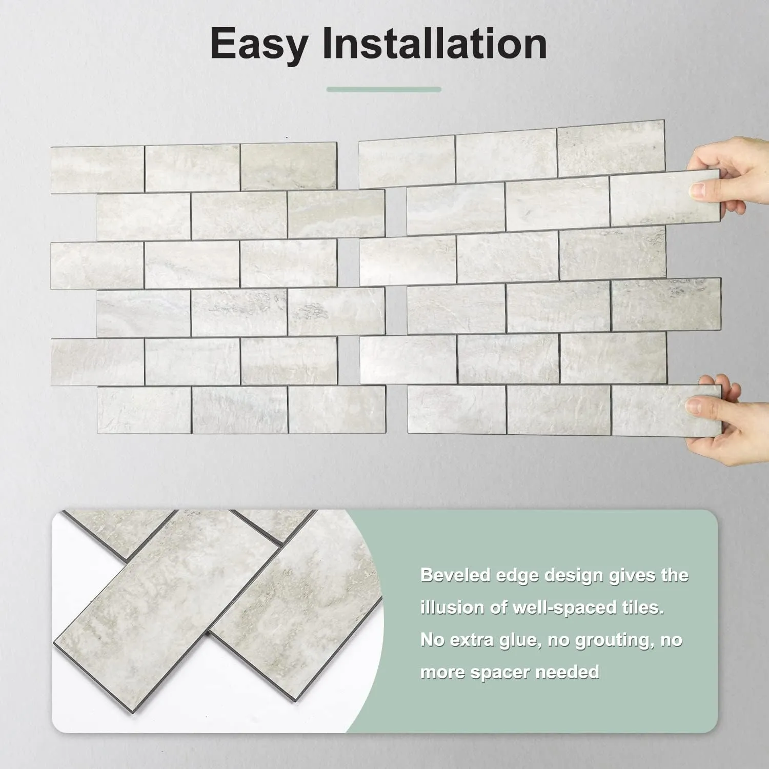 STICKGOO 10-Sheet Subway Tile Cream Peel and Stick Backsplash, Beige Stone Texture with Grey Grout Kitchen Backsplash Wall Tile, 3D Adhesive Stick on Tile for Bathroom, RV, Fireplace
