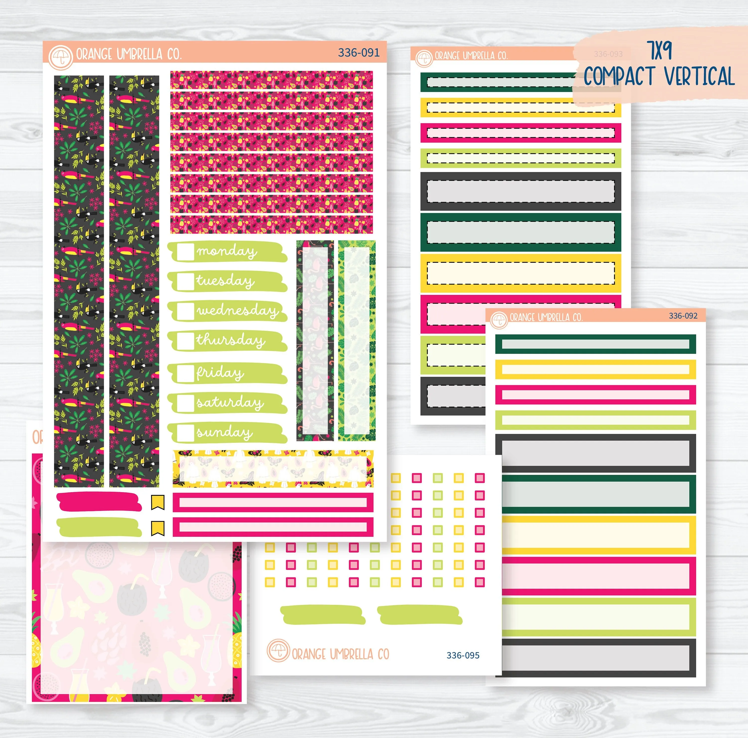Summer Bird & Drink Kit | 7x9 Compact Vertical Planner Kit Stickers | Birds of Paradise | 336-091
