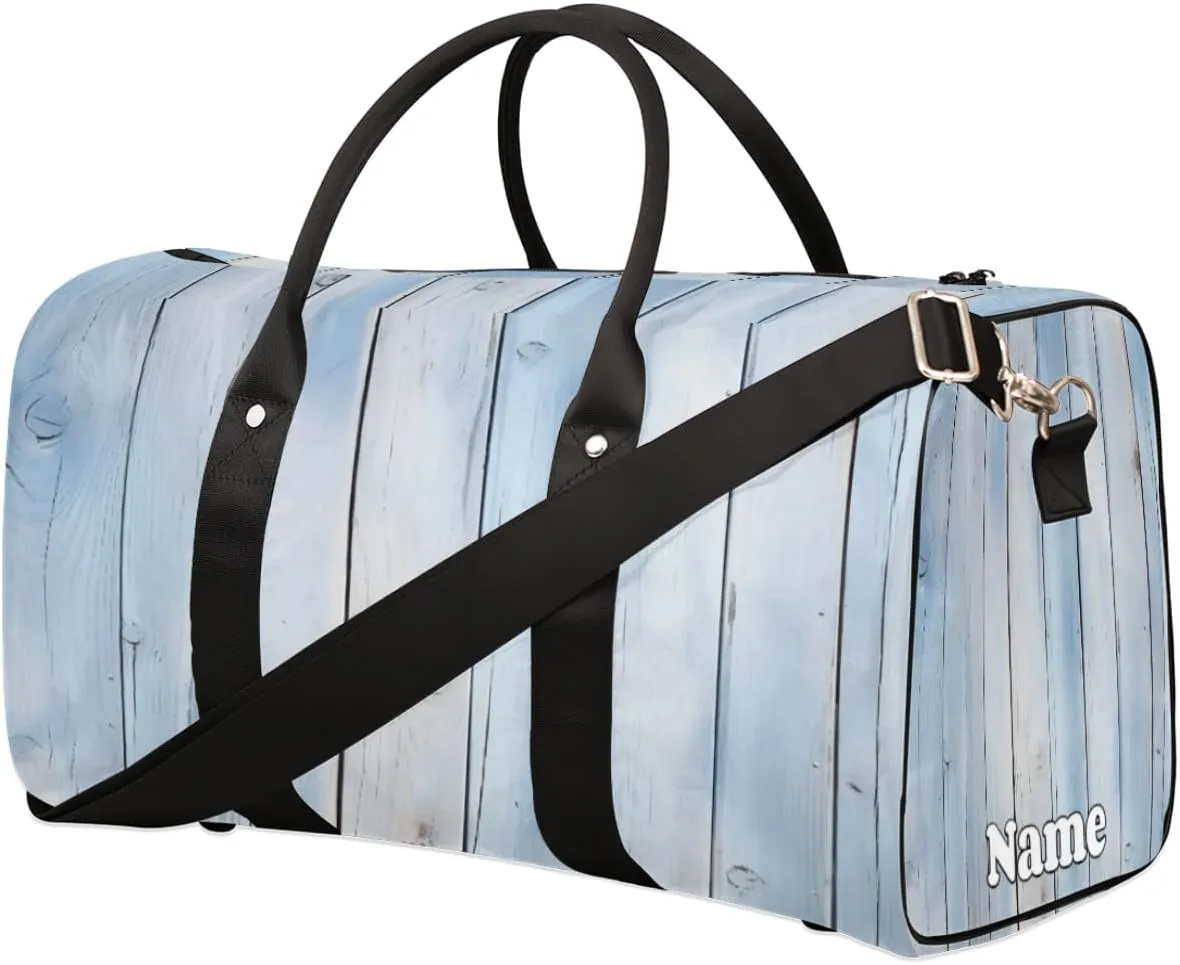 Summer Planks Wood Sports Tote Gym Duffel Bag Customized Name for Women & Men,Waterproof Beach Bag Foldable Personal Item Travel Bag for Weekender Overnight Dance Carry-On Bag