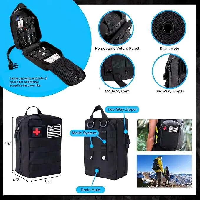 Survival Kit with Storage Case, Tactical Equipment for Camping, Backpacking, Adventures and More, Gift for Man, Dad, Husband (Black, 142 Pieces)