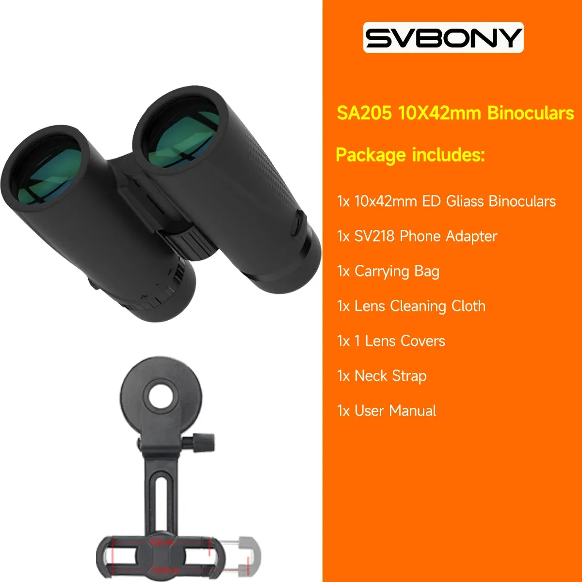 SVBONY SA205 8X42/10X42 ED Binoculars – Waterproof, Flat-Field Optics for Birdwatching & Stargazing