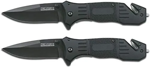TAC Force Spring Assisted Opening Tactical Rescue Folding Knife Pocket (Black) (Black (2-Bundle))