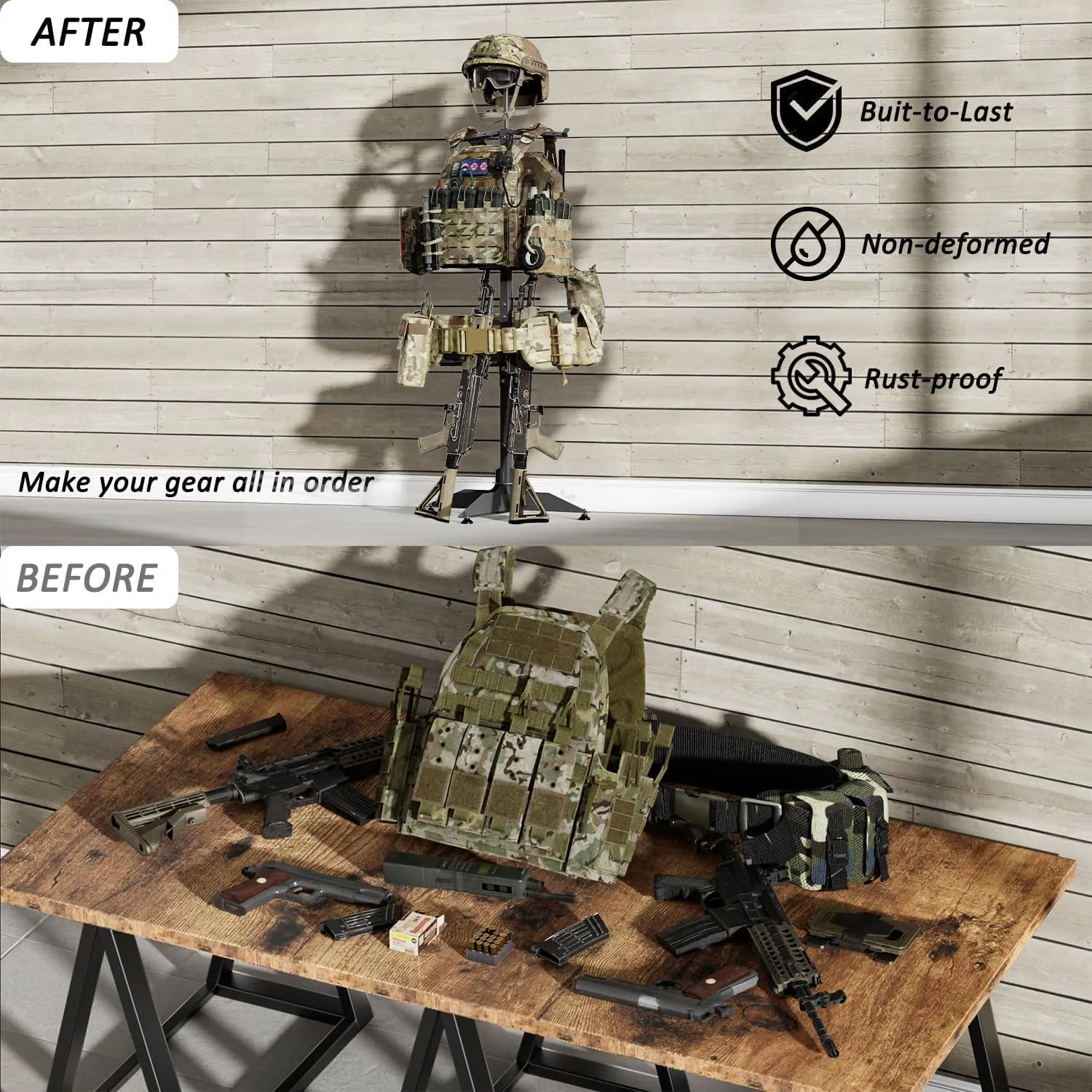 Tactical Gear Stand, Heavy Duty Tactical Gear Support Stand Helmet Vest Belt Rack, Tactical Vest Stand, Hold Up to 85 lbs