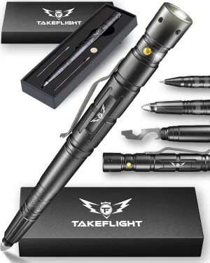 Tactical Pen - Self Defense Pen with Flashlight - Tactical Flashlight Multi Tool Survival Pen   Glass Breaker   Bottle Opener in Gift Box for Men & Women