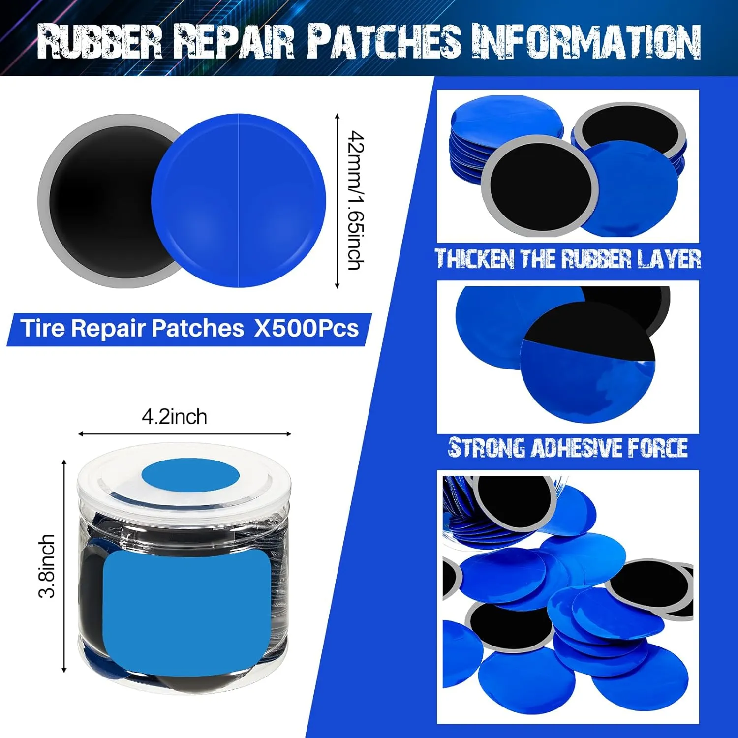 Tallew 300 Pcs Heavy Duty Tire Patches Radial Patch Round Fast Repair Cold Tyre Puncture Repair Kit for Car Truck Motorcycle Automobile Bike Inner Tire (42 mm)