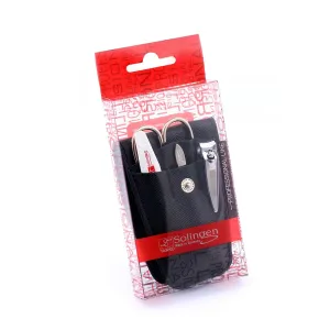 Tarko Solingen Travel Nail Clippers Manicure Set, 4 Pcs Nail Care Kit with Stylish Leather Carry Case & Nail Scissors - Professional Nail Clippers Set (Black)