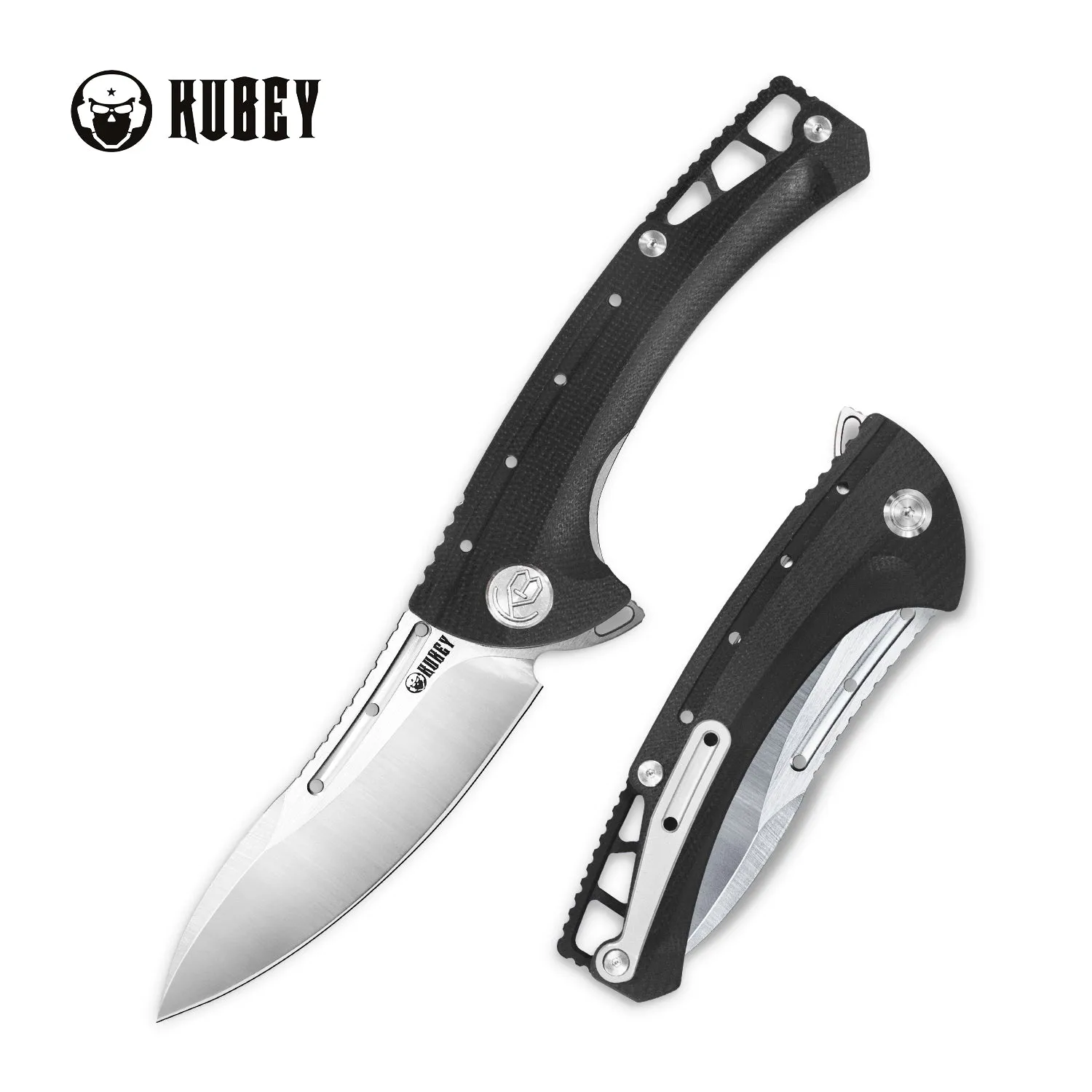 Tarzan Finer Lock Flipper Knife Black G10 Handle (3.5" Satin AUS-10) KB257C (US ONLY)