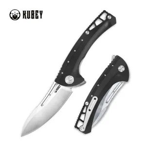 Tarzan Finer Lock Flipper Knife Black G10 Handle (3.5" Satin AUS-10) KB257C (US ONLY)
