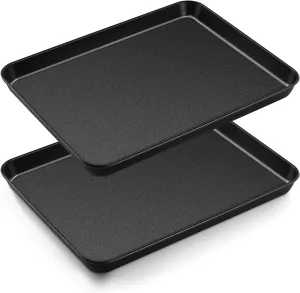 TeamFar Baking Pans, 12.5” x 9.7” x 1”, Carbon Steel Toaster Oven Cookie Sheet Pan Trays for Baking Roasting Serving, Healthy & Heavy-Duty, Nonstick & Easy Clean, Black - 2PCS