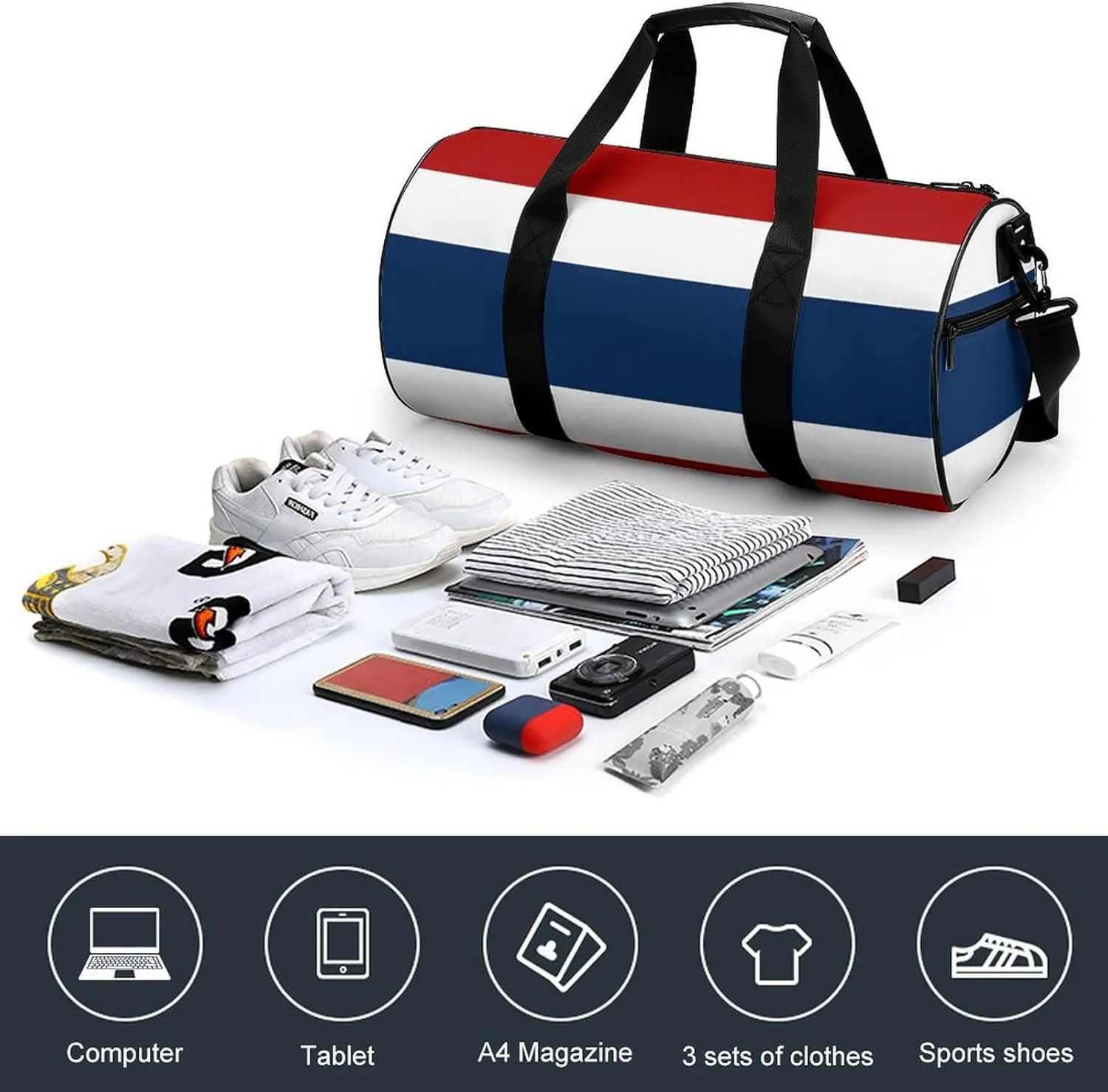 Thailand Flag Gym Duffle Bag for Boys Girls with Wet Pocket Sports Weekender Travel Carry On