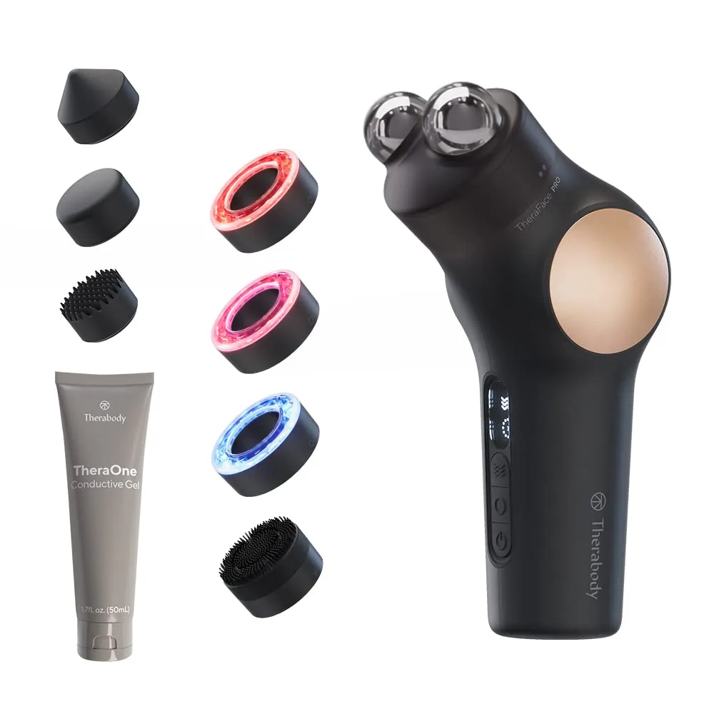 Therabody TheraFace PRO - Microcurrent Facial Device, 8-in-1 Compact Face Massager & Facial Sculpting Tool with Light Therapy for Skin Tightening, Anti Wrinkle, Anti Aging & Skin Care (Black)