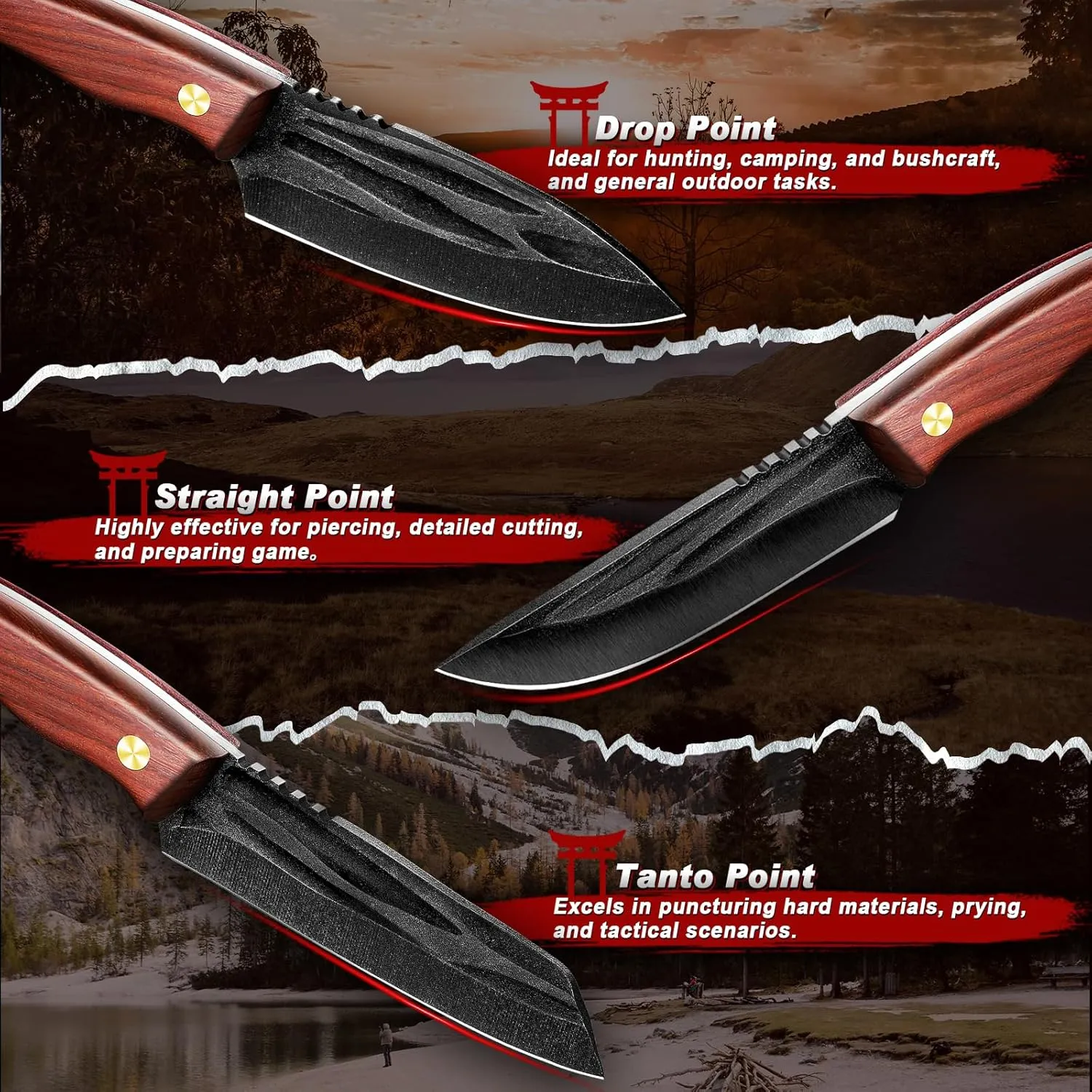 TIVOLI Japanese Knife Set – Hand-Forged Camping Knife Set, Knives for Men, Anniversary & Birthday Gift for Dad, Husband, or Groomsmen,Ideal for BBQ, Hiking, Outdoor & Kitchen Use