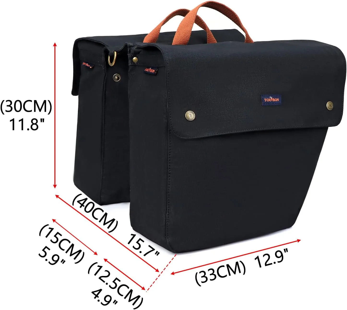 TOURBON Canvas Cycling Bicycle Bike Pannier Rear Seat Bag Rack Trunk (Waterproof, Roll-Up) (Black)