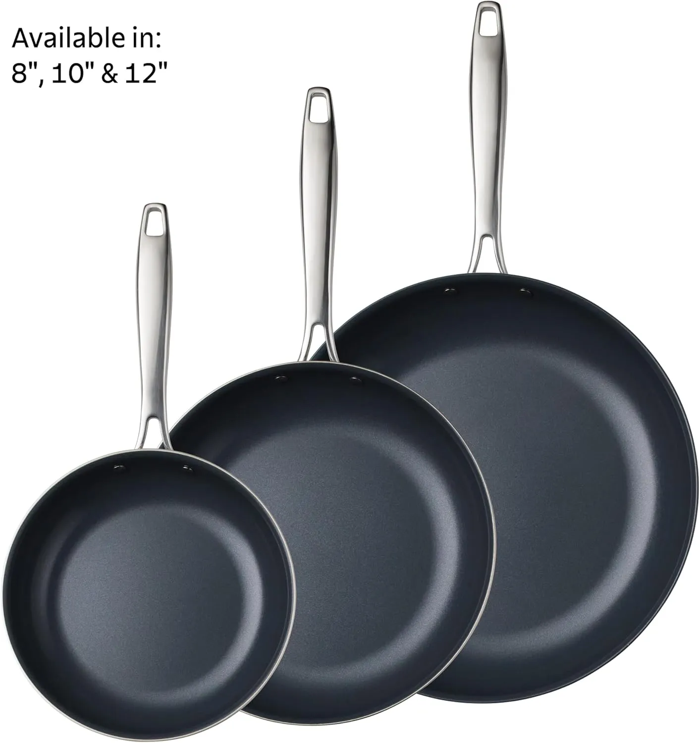Tramontina Seattle 12-Inch Tri-Ply Clad Stainless Steel Large Frying Pan with Ceramic Non Stick Interior, Induction-Ready Nonstick Skillet, Oven-Safe, Dishwasher-Safe