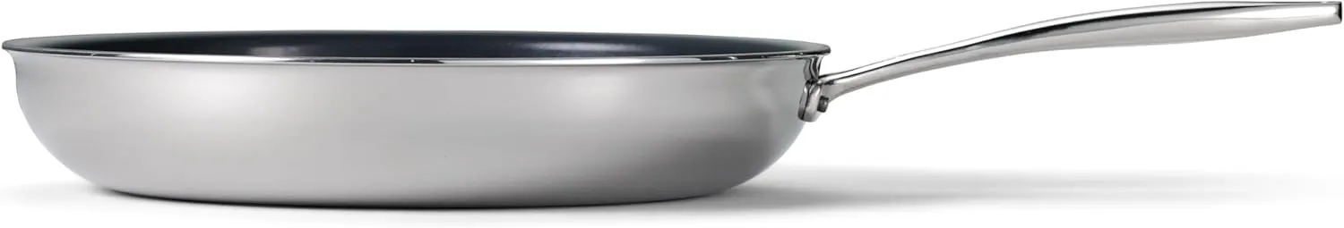 Tramontina Seattle 12-Inch Tri-Ply Clad Stainless Steel Large Frying Pan with Ceramic Non Stick Interior, Induction-Ready Nonstick Skillet, Oven-Safe, Dishwasher-Safe