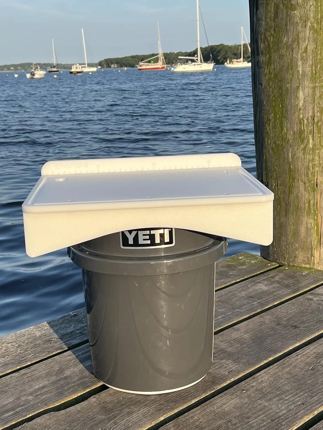 TRAPSKI Made in the USA | Common or Premium Bucket Raised Fillet Cutting Board Table | 1/2 inch Thick HDPE UV Protected | Non-Skid or Mark Rubber Feet (White, 18" Wx13 Dx5 H)