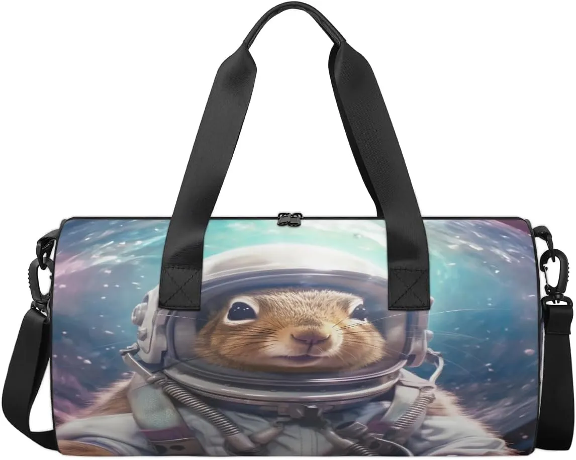 Travel Duffel Bag Astronaut Squirrel Sports Gym Bag for Womens Mens, Waterproof Weekend Overnight Bag Lightweight Carry on Bag for Airplanes Yoga Dance Beach Swim Hospital Holdalls,A-933