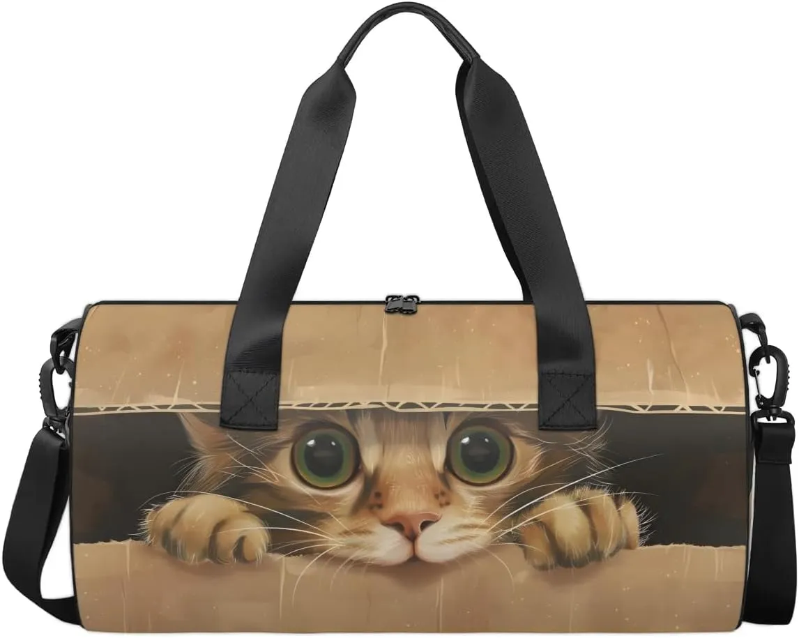 Travel Duffel Bag Carton Cat Funny Sports Gym Bag for Womens Mens, Waterproof Weekend Overnight Bag Lightweight Carry on Bag for Airplanes Yoga Dance Beach Swim Hospital Holdalls,A-1919
