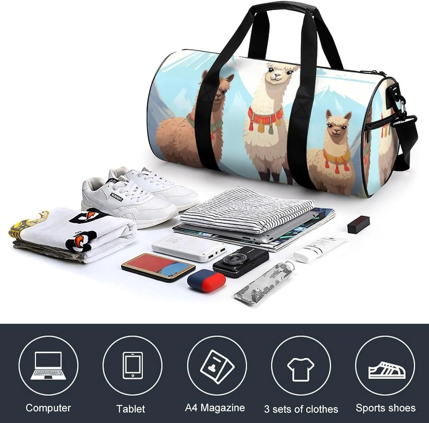 Travel Duffel Bag for Men And Women,Llama And Alpaca Waterproof Sports Fitness Bag Portable Travel Duffel Bag