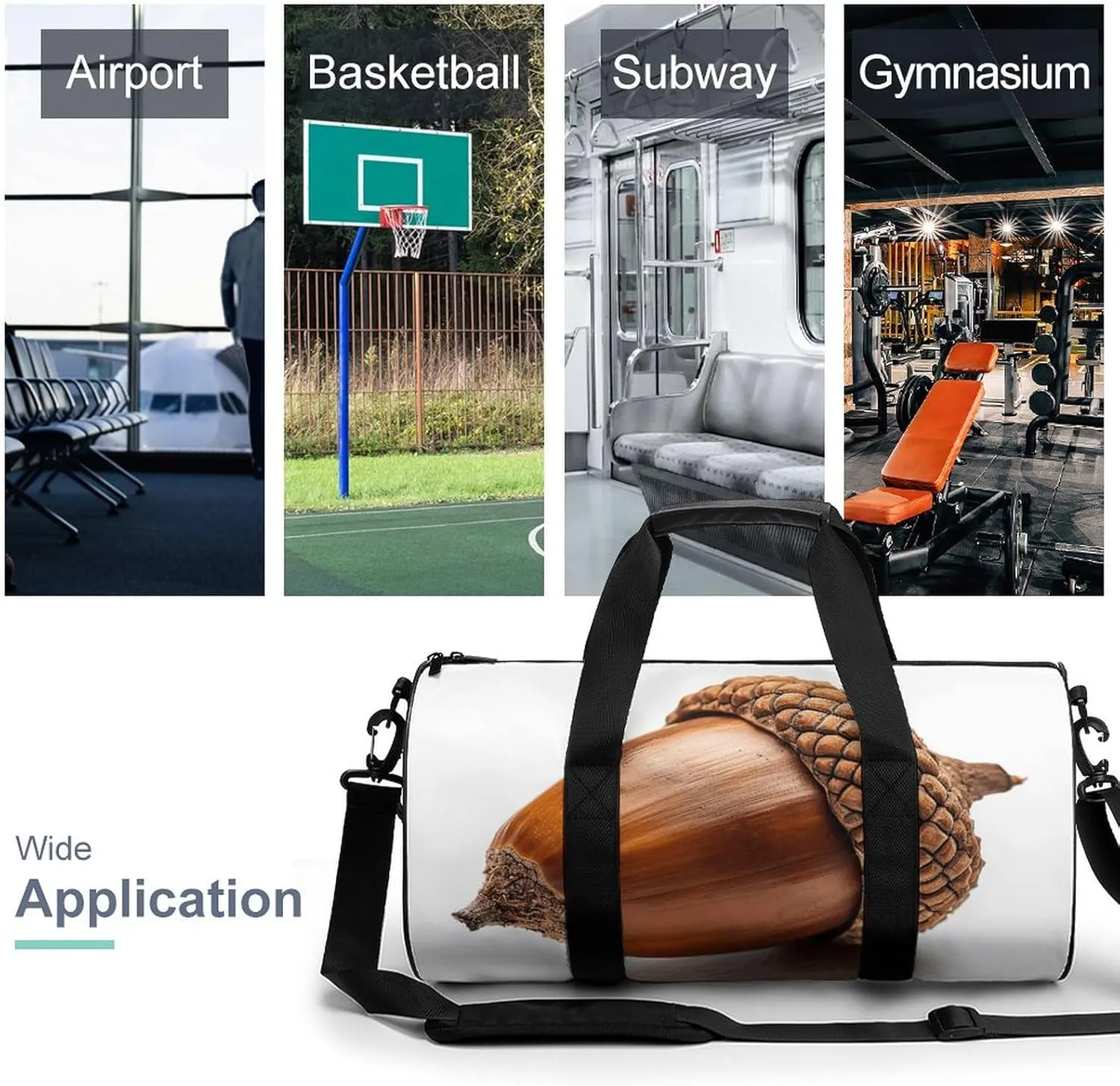 Travel Duffel Bag for Men And Women,Real Acorn Images Waterproof Sports Fitness Bag Portable Travel Duffel Bag
