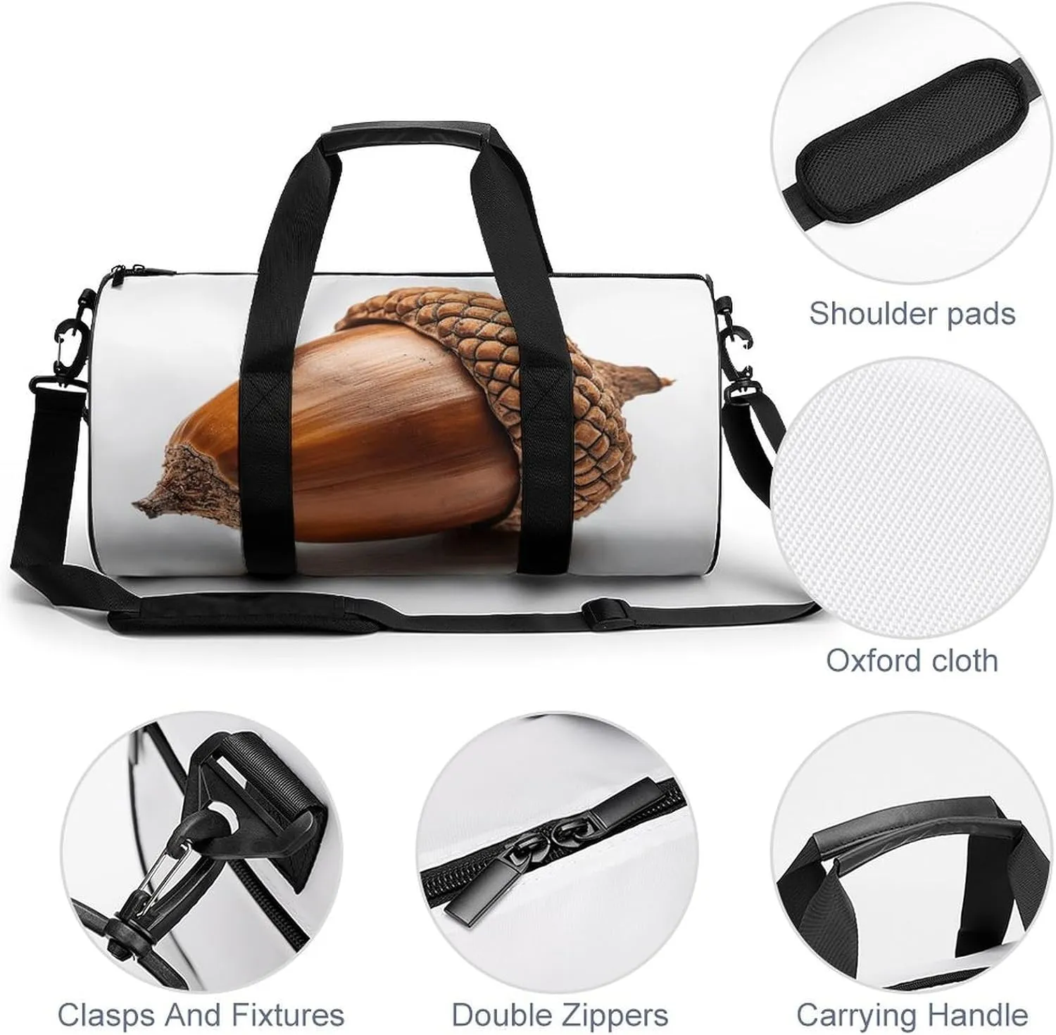 Travel Duffel Bag for Men And Women,Real Acorn Images Waterproof Sports Fitness Bag Portable Travel Duffel Bag