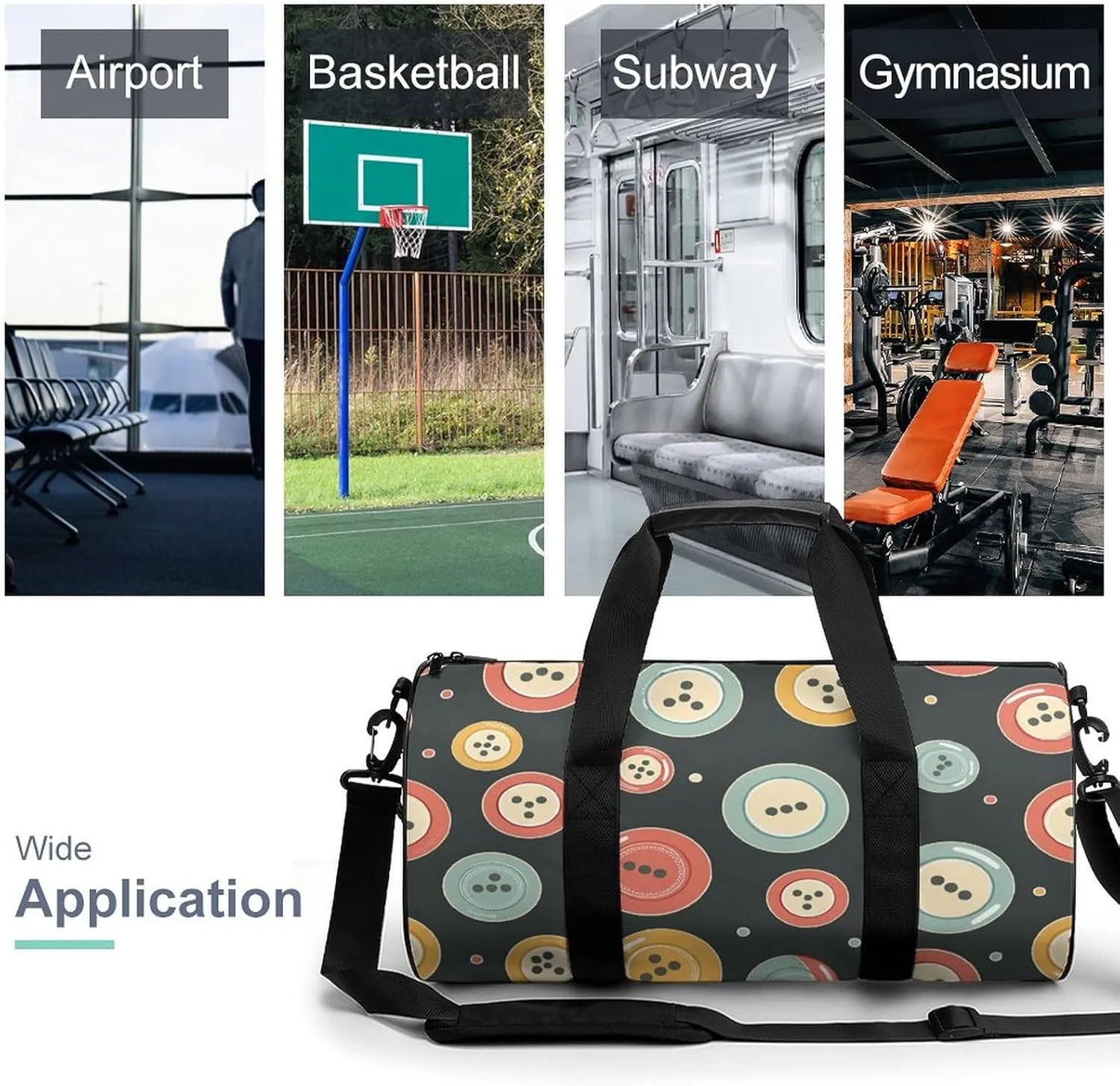 Travel Duffel Bag for Men And Women,Retro Color Pattern Waterproof Sports Fitness Bag Portable Travel Duffel Bag