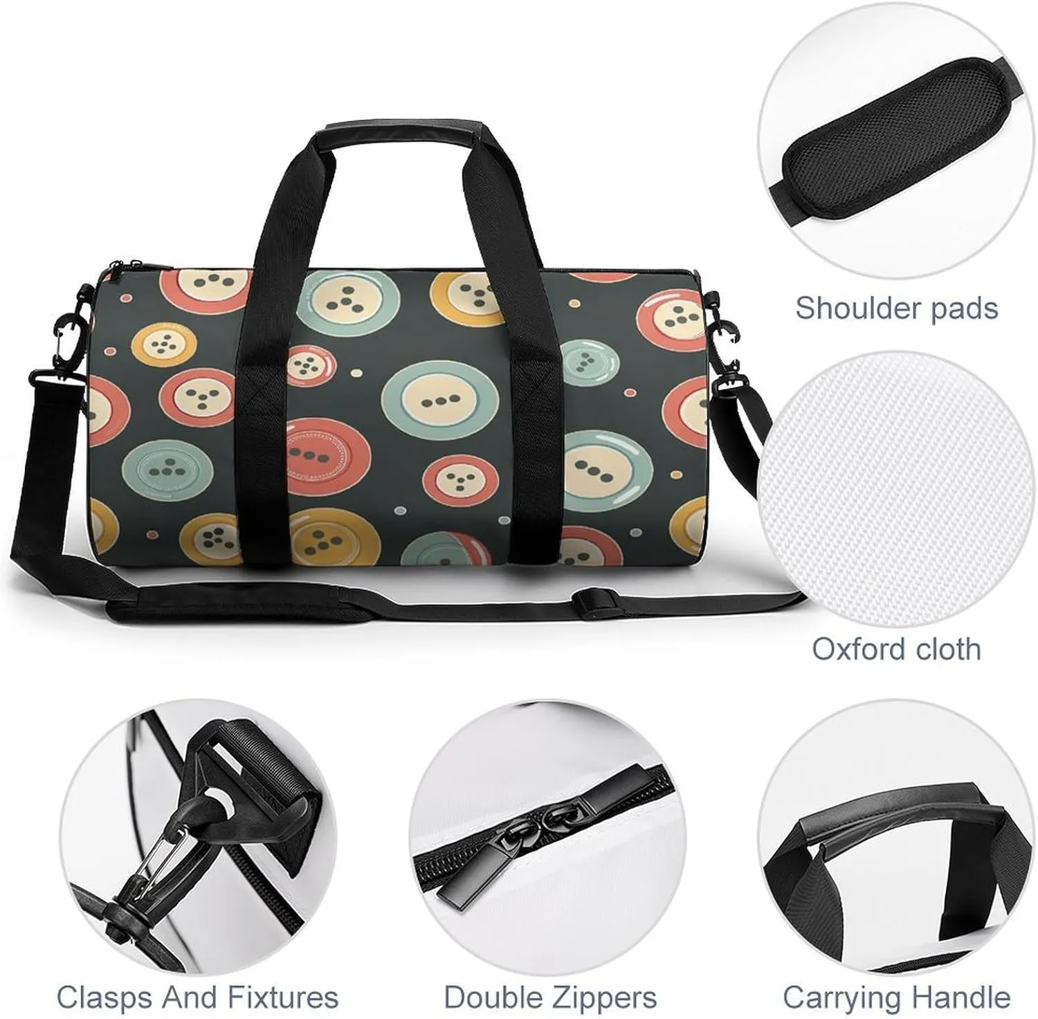 Travel Duffel Bag for Men And Women,Retro Color Pattern Waterproof Sports Fitness Bag Portable Travel Duffel Bag