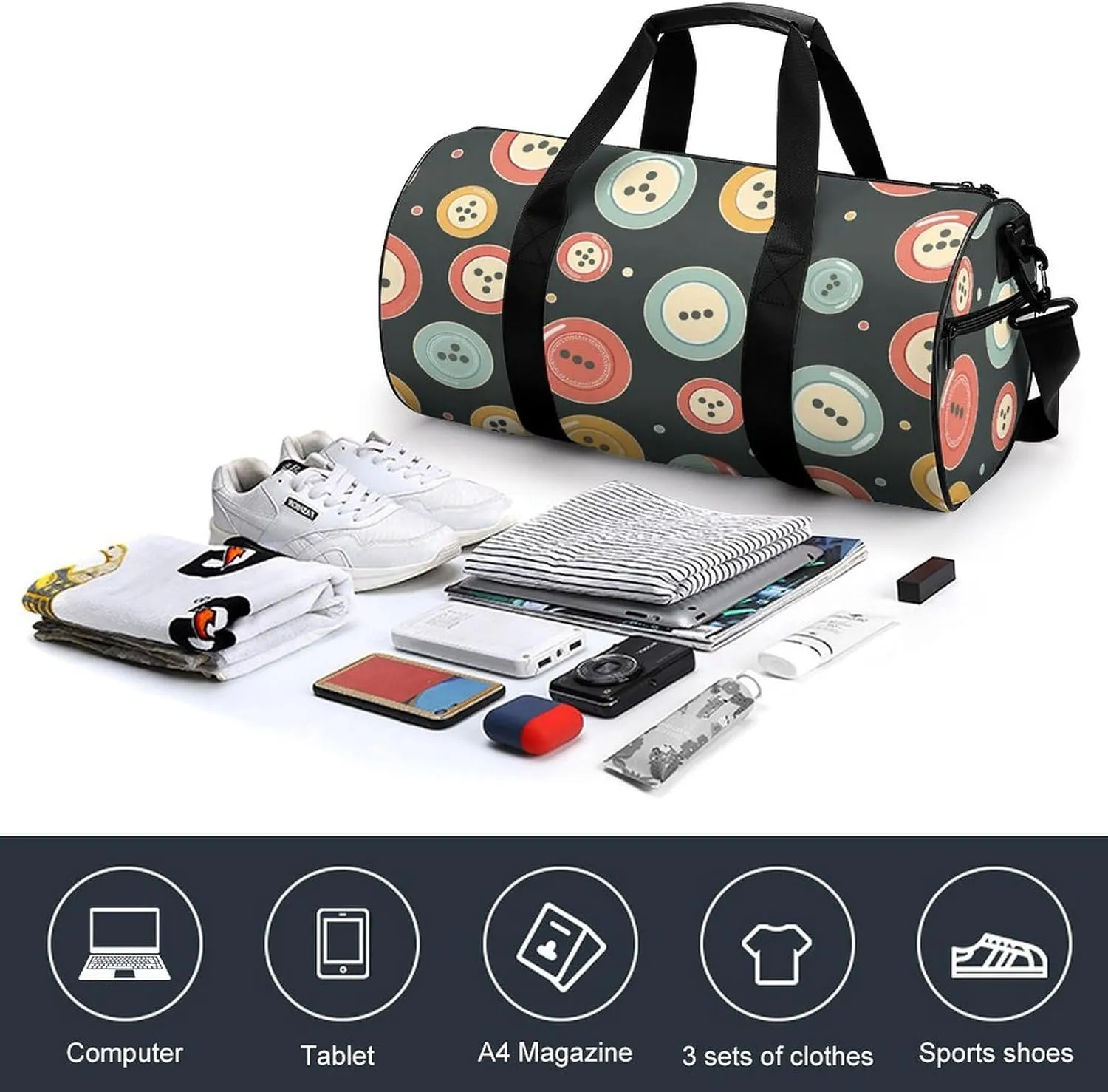 Travel Duffel Bag for Men And Women,Retro Color Pattern Waterproof Sports Fitness Bag Portable Travel Duffel Bag