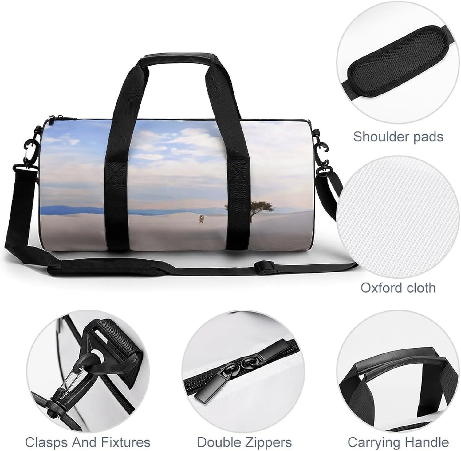 Travel Duffel Bag for Men And Women,Romantic White Sand Landscape Waterproof Sports Fitness Bag Portable Travel Duffel Bag
