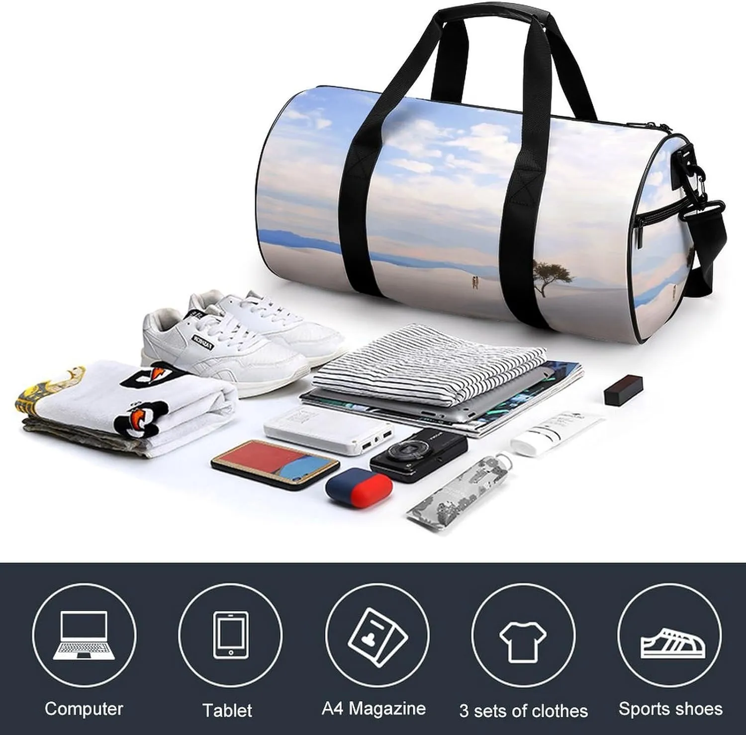 Travel Duffel Bag for Men And Women,Romantic White Sand Landscape Waterproof Sports Fitness Bag Portable Travel Duffel Bag