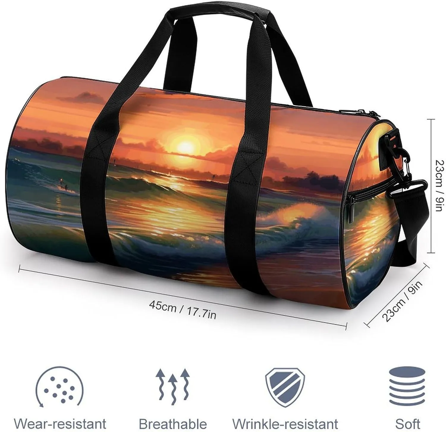 Travel Duffel Bag for Men And Women,Sunset Seaside Waterproof Sports Fitness Bag Portable Travel Duffel Bag