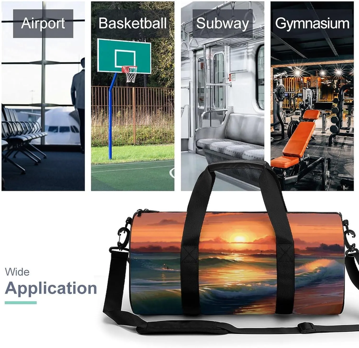 Travel Duffel Bag for Men And Women,Sunset Seaside Waterproof Sports Fitness Bag Portable Travel Duffel Bag