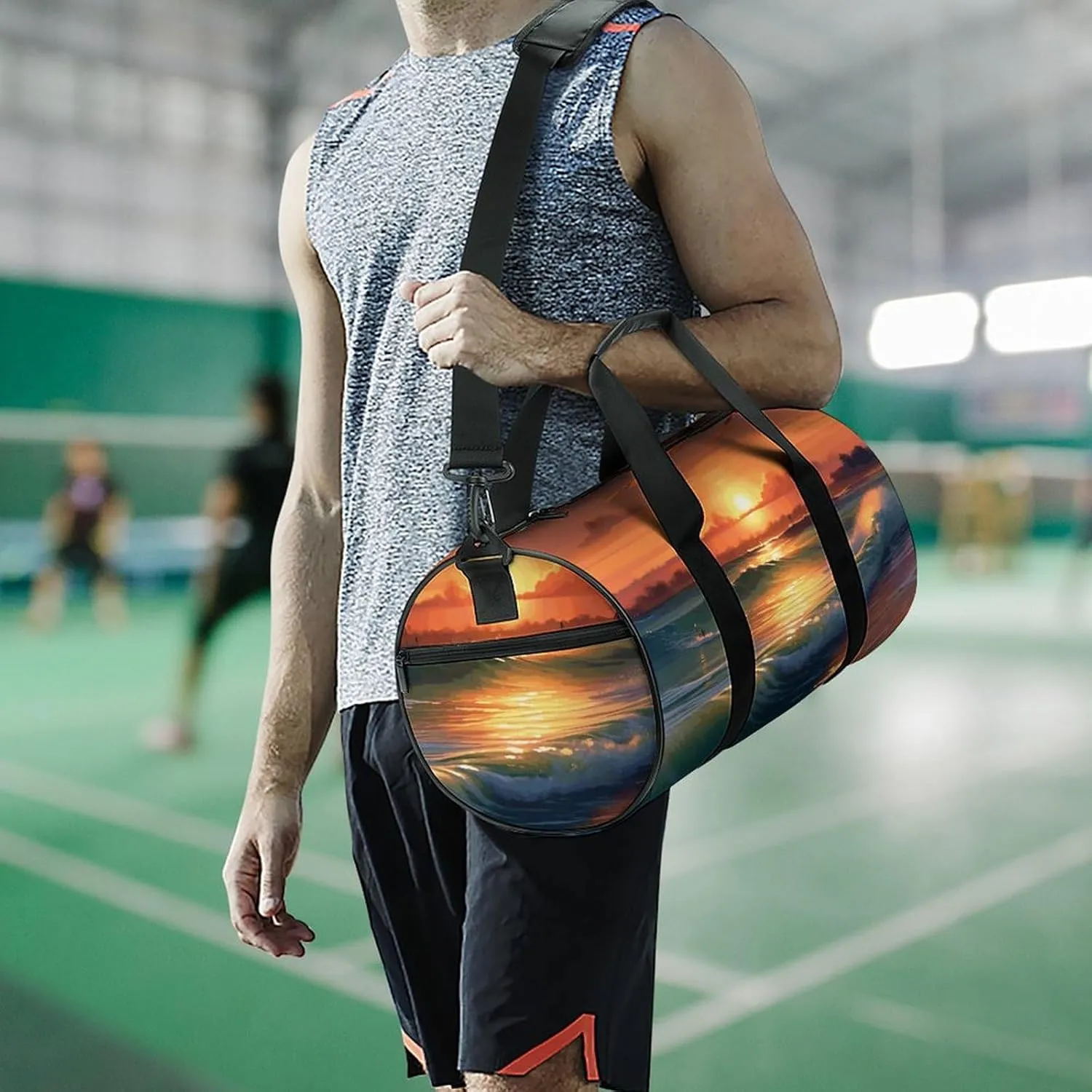 Travel Duffel Bag for Men And Women,Sunset Seaside Waterproof Sports Fitness Bag Portable Travel Duffel Bag