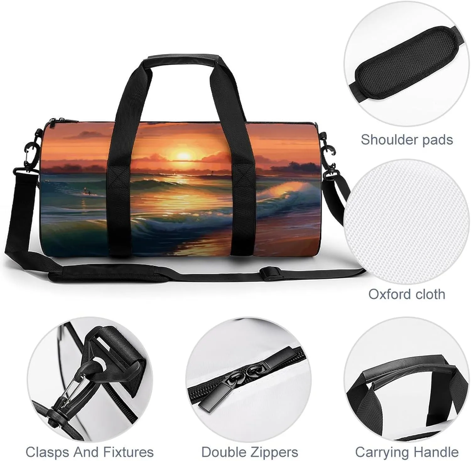 Travel Duffel Bag for Men And Women,Sunset Seaside Waterproof Sports Fitness Bag Portable Travel Duffel Bag