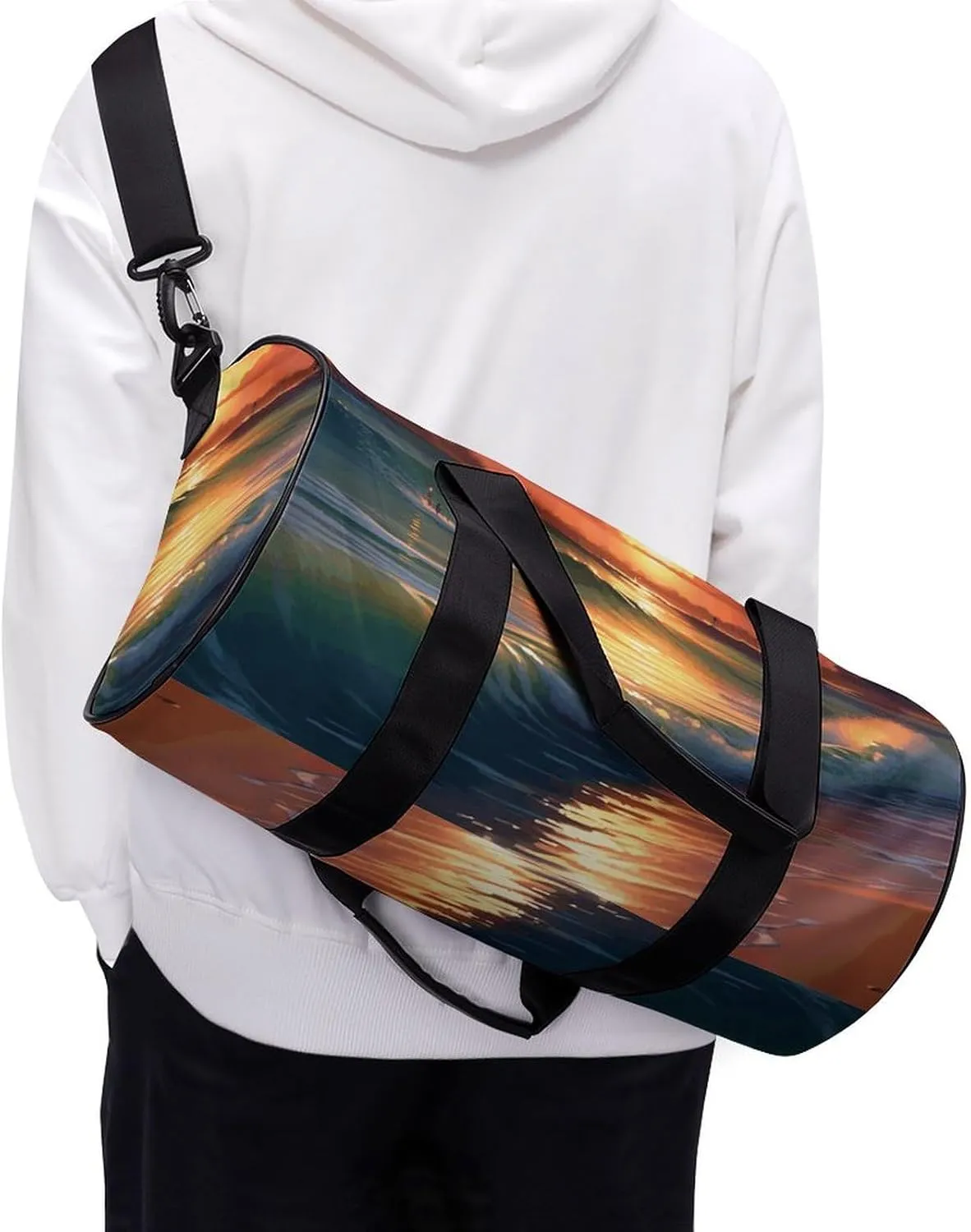 Travel Duffel Bag for Men And Women,Sunset Seaside Waterproof Sports Fitness Bag Portable Travel Duffel Bag
