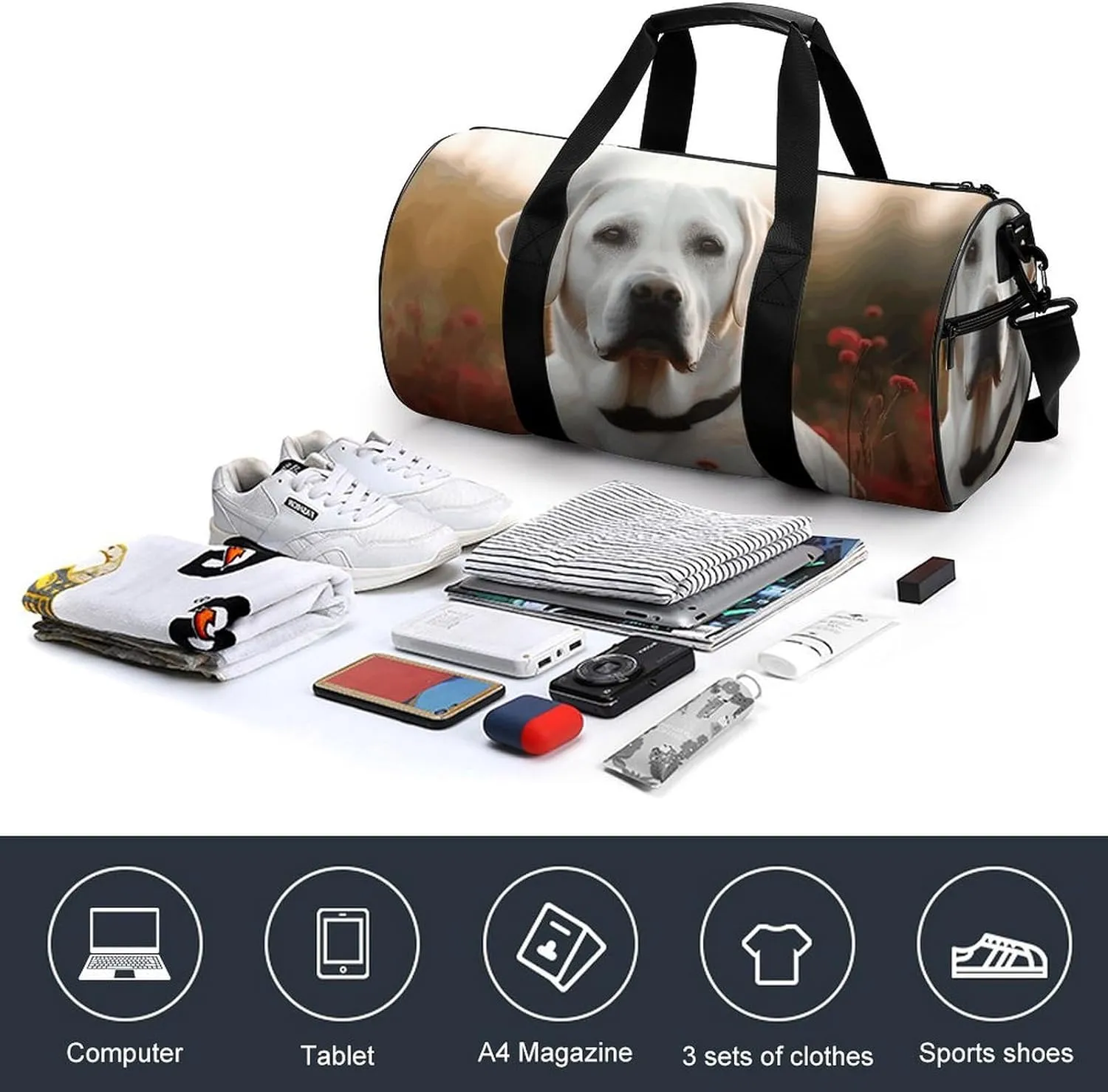 Travel Duffel Bag for Men And Women,White Labrador Waterproof Sports Fitness Bag Portable Travel Duffel Bag