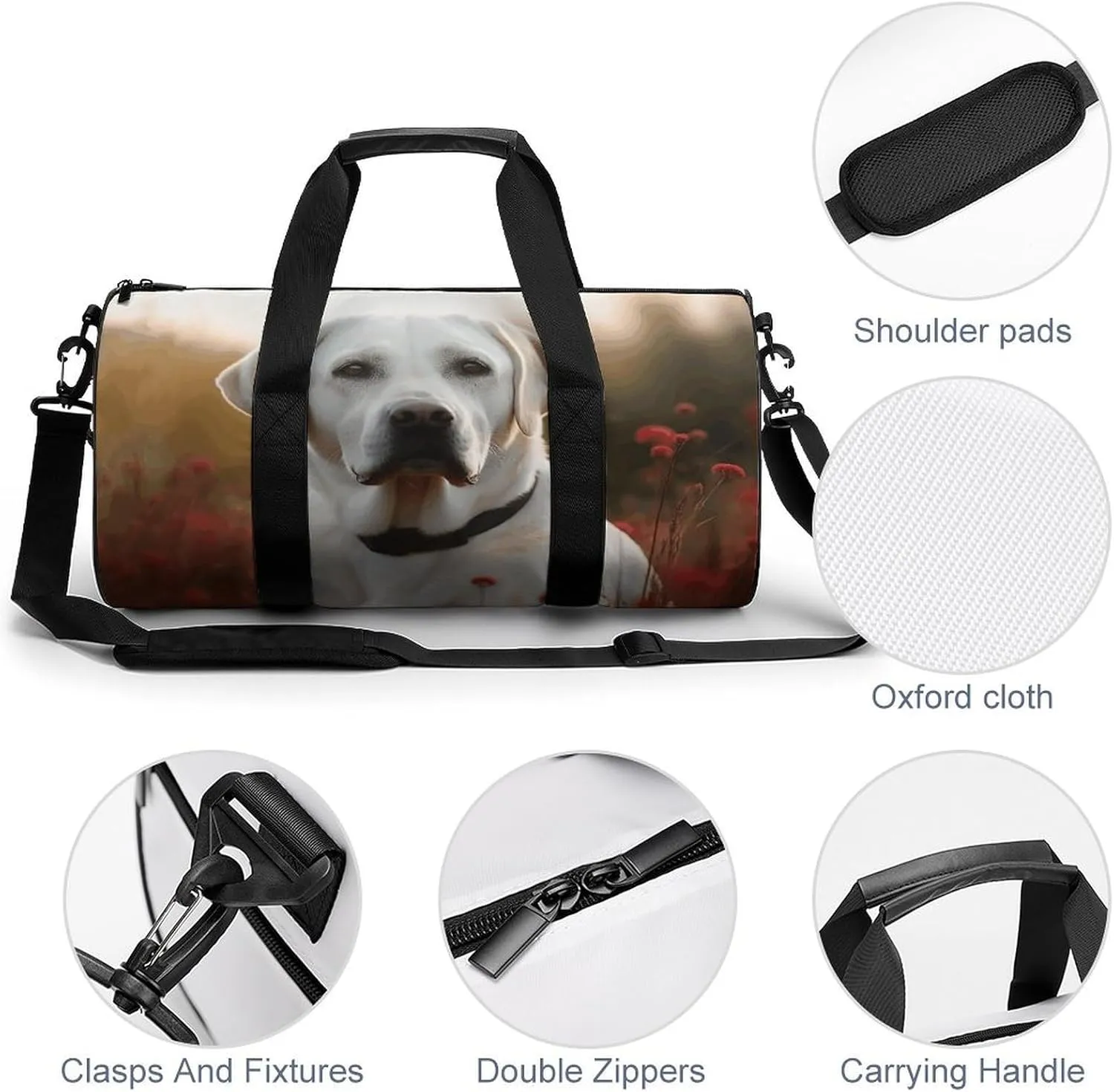 Travel Duffel Bag for Men And Women,White Labrador Waterproof Sports Fitness Bag Portable Travel Duffel Bag