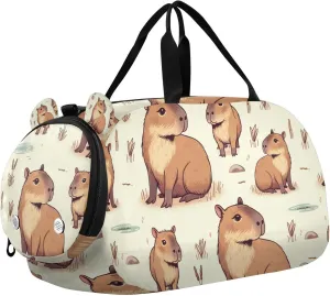 Travel Duffle Bag for Kids Boys Girls Capybara Forest Little Animal Sports Bag Overnighter Duffle Sleepover Weekender with Shoes Compartment